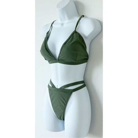 3/$15 SHEIN Green Bikini Set Strappy Bottoms Womens Size Large - Picture 2 of 7